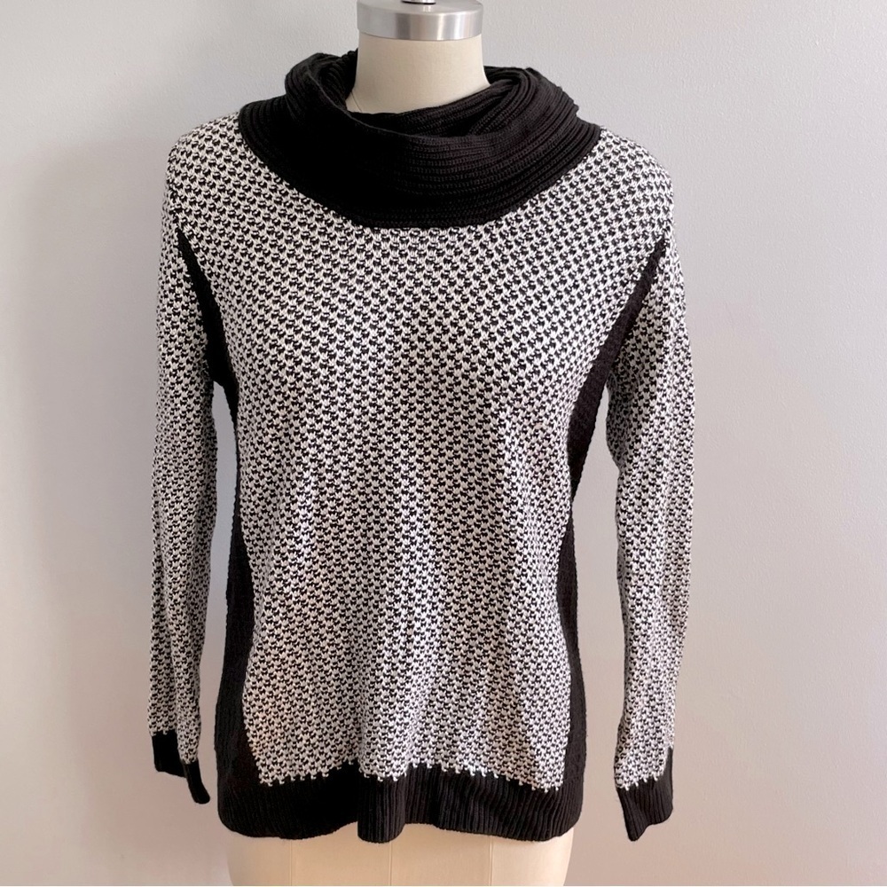 Calvin Klein Cowl Neck Knit Sweater- Black and White- Size Medium